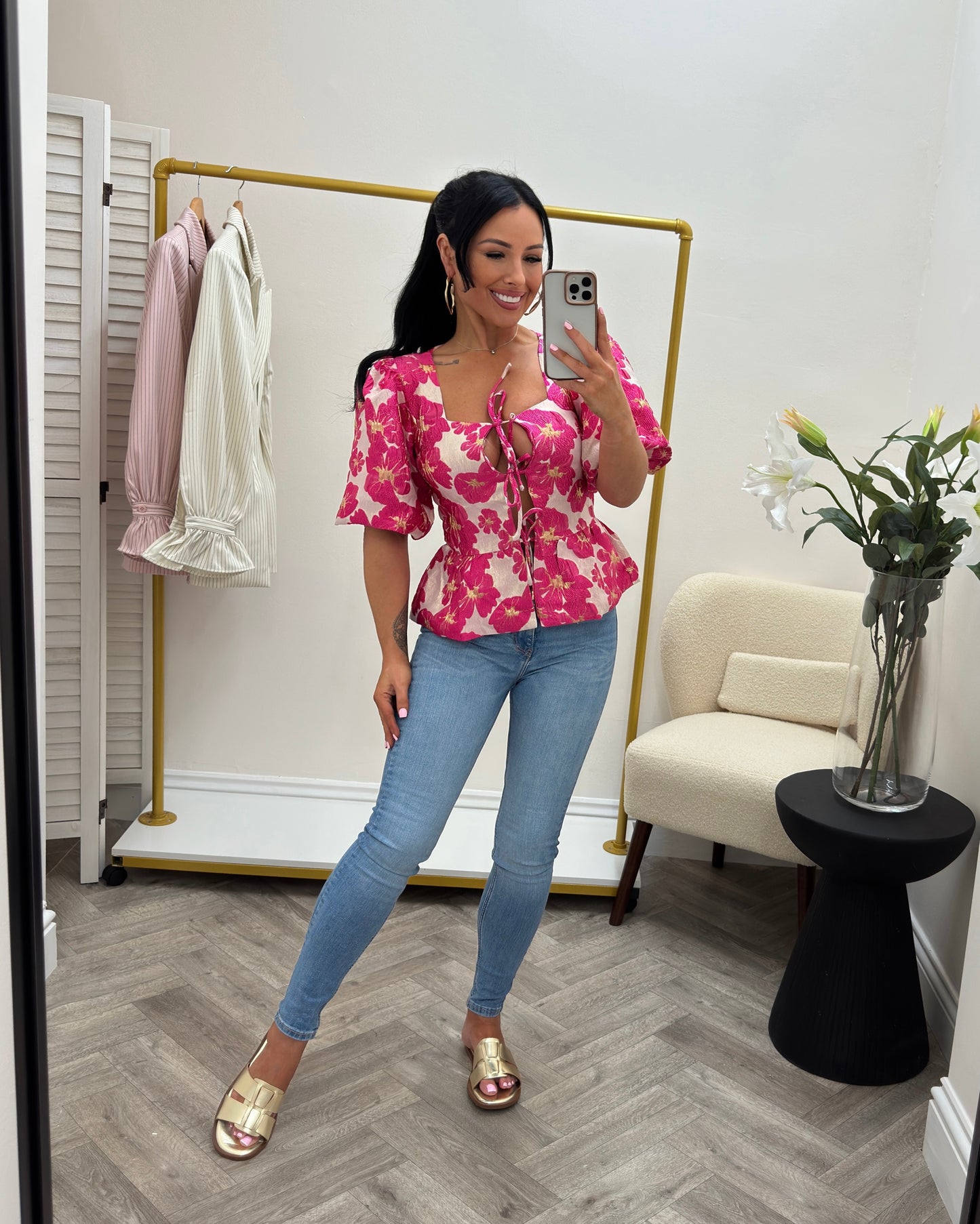 Pink & gold frill top