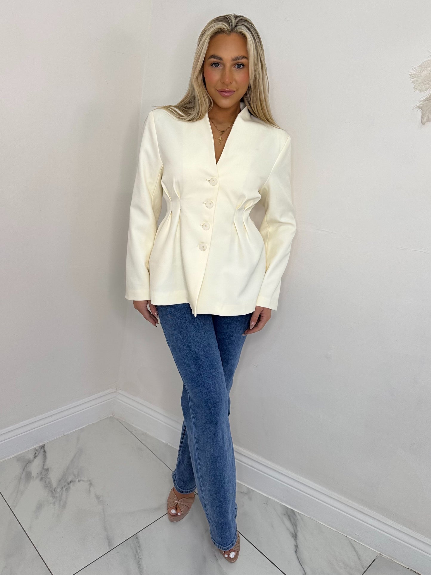 Cream peplum blazer