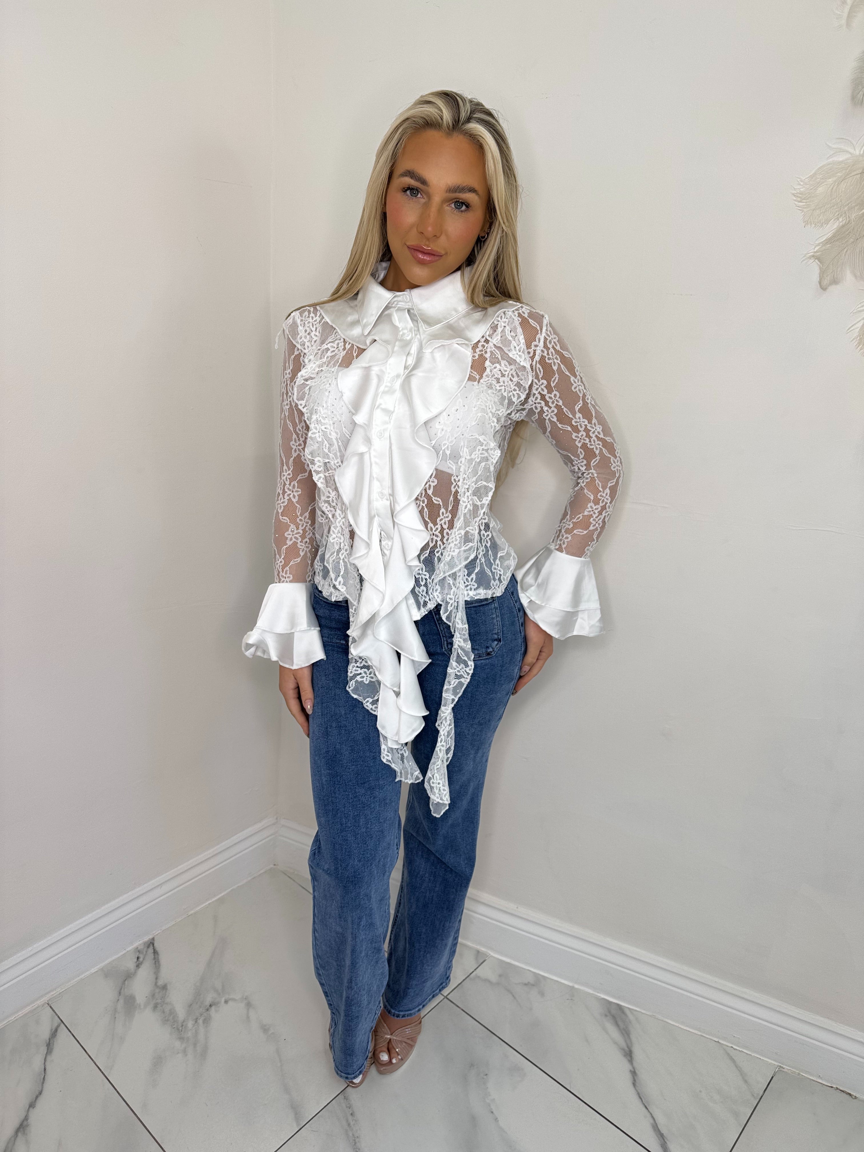 White frill lace shirt